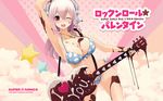  arm_up armpits bikini blush breasts character_name chocolate chocolate_on_body chocolate_on_breasts chocolate_statue cleavage electric_guitar food_on_body guitar headphones heart highres instrument jewelry large_breasts long_hair looking_at_viewer melting navel necklace nitroplus official_art one_eye_closed open_mouth pink pink_background pink_hair polka_dot polka_dot_background polka_dot_bikini polka_dot_swimsuit purple_eyes shiny shiny_skin side-tie_bikini smile smoke solo star super_sonico swimsuit tsuji_santa valentine wallpaper 
