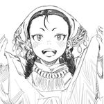  braid child clothes colmack earrings forehead greyscale jewelry lowres monochrome necklace official_style otoyomegatari smile solo tileke twin_braids 