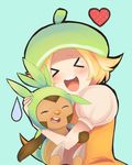  bel_(pokemon) beret blonde_hair chespin crossover eyes_closed hat heart highvoltage hug joltik_(artist) pokemon pokemon_(game) pokemon_bw pokemon_xy sweatdrop 