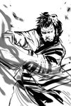  1boy fighting_stance izm katana kinemon male male_focus monochrome one_piece solo sword topknot weapon 