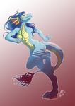  blue_hair dragon female hair nude running scales scalie scar3cr0w solo 