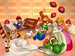  90s cake donkey_kong food fruit icing luigi mario mario_(series) mario_party nintendo official_art princess_peach strawberry super_mario_bros. wario yoshi 