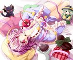  :3 bird blush bottomless box breasts cat character_doll chocolate chocolate_heart cleavage gift gift_box hair_ornament hairband hat hat_ribbon heart heart_hair_ornament heart_hands hiiragi_tomoka kaenbyou_rin kaenbyou_rin_(cat) komeiji_koishi komeiji_satori looking_at_viewer lying medium_breasts mouth_hold multiple_tails navel nekomata on_back open_clothes open_shirt pillow purple_eyes purple_hair red_eyes reiuji_utsuho reiuji_utsuho_(bird) ribbon shirt silver_hair smile solid_circle_eyes tail third_eye touhou valentine 