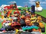  90s banana_peel bowser car donkey_kong everyone lakitu luigi mario mario_(series) mario_kart mario_kart_64 motor_vehicle mountain nintendo official_art princess_peach racing railroad railroad_tracks snow super_mario_bros. toad toad_(mario) train vehicle wario yoshi 