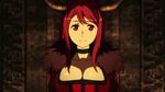  animated animated_gif bouncing_breasts breasts cleavage horns large_breasts long_hair looking_at_viewer lowres maou_(maoyuu) maoyuu_maou_yuusha red_eyes red_hair smile solo standing talking 