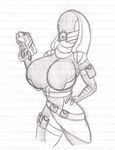  big_breasts breasts cleavage clothed clothing dragon-heart female gun humanoid mass_effect nila'ruta not_furry pose quarian ranged_weapon sketch solo weapon 