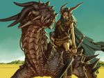  cape cavalry desert dragon fantasy horns kino13_(xaviniesta) pixiv_fantasia pixiv_fantasia_5 pointy_ears riding sword weapon 