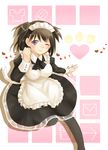  anegasaki_nene apron black_hair black_legwear breasts dress heart love_plus maid medium_breasts mochizuki_yomogi mole mole_under_eye one_eye_closed pantyhose purple_eyes ribbon rock_paper_scissors short_hair smile solo 