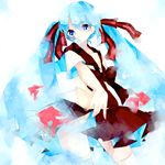  bad_id bad_pixiv_id blue_eyes blue_hair bottle_miku choko_(alice_vessaliuss) fish hair_ribbon hatsune_miku highres liquid_hair long_hair ribbon skirt solo thighhighs twintails very_long_hair vocaloid 