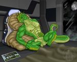  balls biceps claws erection fangs green_body grief half-closed_eyes kaa_(artist) lizard lying male muscles nipple_piercing nipples nude pecs penis photo piercing pose reclining reptile scales scalie sci-fi solo space spread_legs spreading uncut yellow_eyes 