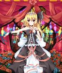  alternate_costume ascot bare_shoulders blonde_hair bug butterfly dress flandre_scarlet flower hat highres insect long_hair mero_(ly21207) red_eyes rose side_ponytail smile solo tiara touhou wings 