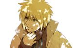  1boy blonde_hair blue_eyes cape jewelry male male_focus namikaze_minato naruto necklace short_hair smile solo terragin 