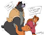  anthro baloo bear belly bent_over breasts chubby dialog disney doggystyle duo female from_behind hat jacket male mammal rebecca_cunningham sex straight sweater talespin text wolfwood1 