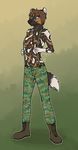  african_wild_dog breasts brown_hair camo canine catwolf clothed clothing female hair half-dressed mammal solo topless 