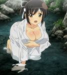  asuka_(senran_kagura) breasts highres large_breasts no_bra screencap senran_kagura senran_kagura_(series) stitched wet wet_clothes 