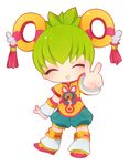  ^_^ chibi chinese_clothes closed_eyes detached_sleeves dragon_kid green_hair hat huang_baoling mokaroko short_hair shorts solo superhero thighhighs tiger_&amp;_bunny v 