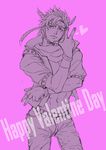  caesar_anthonio_zeppeli facial_mark feathers fingerless_gloves gloves hair_feathers headband jacket jojo_no_kimyou_na_bouken male_focus monochrome pose sgyqanna solo valentine 