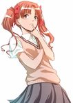  bad_id bad_pixiv_id brown_eyes brown_hair face finger_to_mouth long_hair school_uniform shirai_kuroko solo sweater_vest to_aru_kagaku_no_railgun to_aru_majutsu_no_index twintails zucchini 