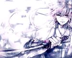  gintama headband japanese_clothes joui kashiro-haku-yuki male_focus sakata_gintoki solo sword weapon white_hair 