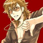  brown_hair jewelry lowres male_focus nari830 necklace open_clothes open_shirt original shirt solo sunglasses thumbs_down 