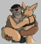 5_fingers anthro anthro_on_anthro black_nose bra breasts brown_body brown_fur butt canid canine carrying_another clothed clothed_anthro clothed_female clothing duo echo_(game) echo_(series) echo_project female fingers fox fur hi_res humanoid_hands jenna_begay kit_fox male male/female mammal muscular muscular_anthro muscular_male mustelid otter panties smile sydney_bronson tail tan_body tan_fur tongue true_fox underwear unsafescapewolf wearing_hat