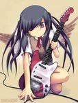  black_hair brown_eyes guitar hair_over_one_eye highres instrument k-on! kazuboh long_hair nakano_azusa school_uniform solo twintails wings 