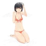  bad_id bad_pixiv_id barefoot bikini breasts cleavage front-tie_top grey_eyes highres kneeling medium_breasts nimirom original solo swimsuit wings 