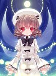  bow brown_hair danmaku drill_hair expressionless glowing hat looking_at_viewer luna_child moon red_eyes short_hair solo touhou wings yuku_(kiollion) 