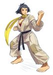  barefoot belt black_hair breasts brown_eyes cleavage cosine dougi fighting_stance large_breasts makoto_(street_fighter) ribbon short_hair solo street_fighter street_fighter_iii_(series) tomboy 