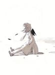  bad_id bad_pixiv_id feathers greyscale highres monochrome nimirom original scarf sitting solo wings 