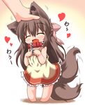  :d animal_ears bow chibi closed_eyes collar dog_ears dog_tail dress fang hair_bow happy heart kuroneko_liger long_hair manaka open_mouth original out_of_frame paw_pose petting smile solo_focus tail tail_wagging 