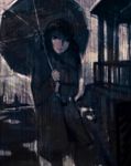  bad_id bad_pixiv_id black_hair jacket monochrome nimirom original rain solo umbrella 