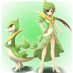  dress gen_5_pokemon gradient_hair green_hair high_heels long_hair moemon multicolored_hair personification pokemon pokemon_(creature) red_eyes servine shoes sleeveless sleeveless_dress tail tenjou_ryuka 