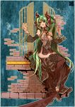  bad_id bad_pixiv_id crossed_legs detached_sleeves green_eyes green_hair hatsune_miku long_hair sitting skirt solo thighhighs twintails very_long_hair vocaloid zelucas 