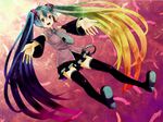  bad_id bad_pixiv_id detached_sleeves gradient_hair harutsuge hatsune_miku legs long_hair multicolored_hair necktie open_mouth skirt solo thighhighs twintails very_long_hair vocaloid 