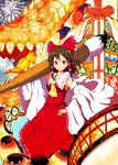  bow brown_hair calligraphy_brush detached_sleeves hair_bow hakurei_reimu joyfull_(terrace) paintbrush red_eyes short_hair solo touhou 