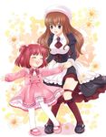  brown_hair child dress hat long_hair maekawa_suu maid mammon manon mary_janes multiple_girls pantyhose red_hair shoes socks stakes_of_purgatory twintails umineko_no_naku_koro_ni ushiromiya_ange white_legwear younger 