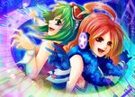  green_hair gumi headphones miki_(vocaloid) orange_hair sunglasses vocaloid 