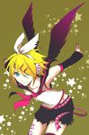  aqua_eyes bad_id bad_pixiv_id blonde_hair hair_ornament hair_ribbon hairclip headphones kagamine_rin kawano0115 nail_polish pink_nails ribbon short_hair smile solo tattoo vocaloid wings 