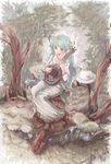  aqua_eyes aqua_hair bad_id bad_pixiv_id dress forest hat hatsune_miku highres instrument kurokinoko long_hair lute_(instrument) nature sitting solo tree_stump twintails very_long_hair vocaloid 