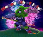 2019 4th_of_july absurd_res accessory american_flag anthro arrow_(spdy4) arrow_the_dragon arrow_xiang_long bangs baton booth boots breast_squish breasts cliff clothing colorful_background couatl cowboy_boots denim_overalls digital_media_(artwork) dragon dragon_wings eastern_dragon eyeshadow feathered_scalie feathered_snake feathered_tail feathers female fireworks fist flag flag_(object) flagpole footwear gold_(metal) grass green_body hair headband hi_res holidays humanoid hybrid lime_green long_tail looking_at_viewer magenta_eyes makeup multicolored_body mythological_creature mythological_scalie mythology night one_eye_closed plant ponytail prehensile_tail raised_fist raised_hand red_eyeshadow reptile rim_light rolled_up_pants scalie shirt shoes short_hair silver_(metal) smile snaggle_tooth snake solo spdy4 squish star_headwear star_necklace star_pattern stitch_(sewing) tail tied_hair topwear two_tone_body united_states_of_america white_clothing white_shirt white_topwear wind_blowing_hair wings_folded wink winking_at_viewer