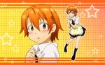  apron blush hair_ornament hairpin inami_mahiru kuwano_(cosmodust) legs multiple_views orange_hair short_hair waitress wallpaper working!! 