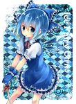  bad_id bad_pixiv_id blue blue_eyes blue_hair blush bow cane chiruku cirno dress gloves hair_bow ice short_hair solo touhou wings 