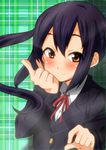  bad_id bad_pixiv_id black_hair blush brown_eyes k-on! long_hair nakano_azusa neck_ribbon noa_p red_ribbon ribbon school_uniform solo twintails 