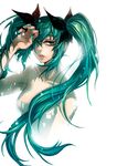  absurdres bad_id bad_pixiv_id cyan_(nerve) green_eyes green_hair green_nails hair_over_one_eye hatsune_miku highres lips long_hair nail_polish nude solo twintails very_long_hair vocaloid 