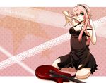  aqua_eyes bad_id bad_pixiv_id dress guitar hairband instrument long_hair megurine_luka pink_hair sitting solo vocaloid yucco_kxoxc 