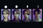  1boy bags_under_eyes black_border black_eyes black_hair black_shirt border cursive curtained_hair evie_(baoxiao) eyepatch heterochromia highres moon_phases multiple_persona multiple_views numbered omniscient_reader&#039;s_viewpoint portrait progression scar scar_on_face secretive_plotter shirt short_hair white_eyes yoo_joonghyuk 