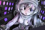  astronaut bodysuit brown_eyes brown_hair cockpit helmet kiichi morita_yukari reflection rocket_girls solo spacesuit white_bodysuit 