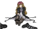  black_footwear boots boots_removed dress feet foreshortening gradient_hair hijiri_byakuren knee_boots kuro_suto_sukii legs long_hair multicolored_hair pantyhose pov_feet shoes_removed sitting solo touhou yellow_eyes 