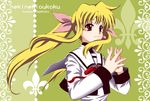  blonde_hair fate_testarossa hands_together long_hair lyrical_nanoha mahou_shoujo_lyrical_nanoha mahou_shoujo_lyrical_nanoha_a's own_hands_together ponytail red_eyes school_uniform seishou_elementary_school_uniform solo tsunpun 